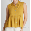 Top feminino casual de linho